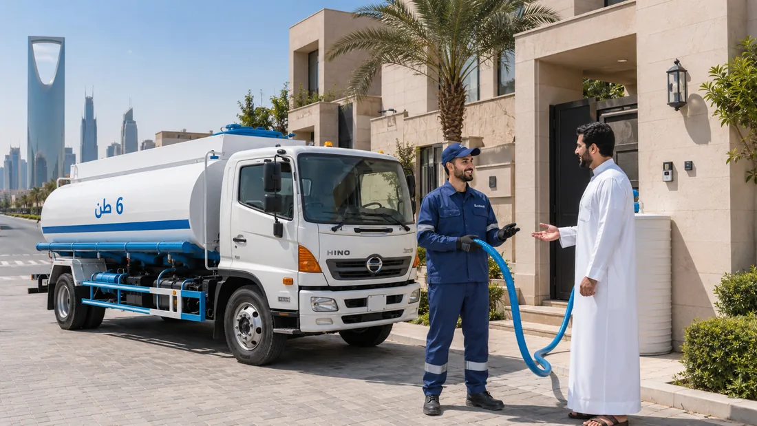 سائق وايت مياه 6 طن مع عميل أمام فيلا بالرياض